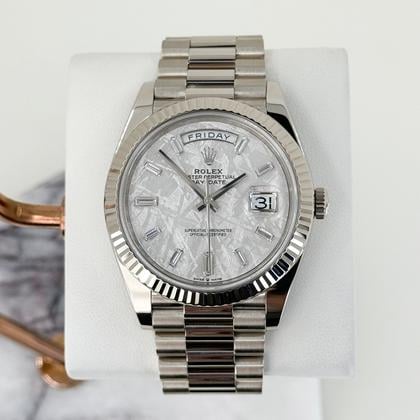 Rolex Day-Date 40 White Gold Meteorite Baguette Diamond Dial 228239