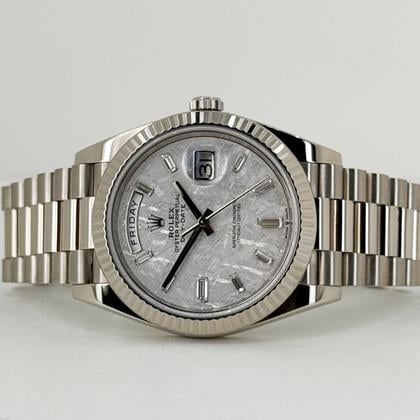 Rolex Day-Date 40 White Gold Meteorite Baguette Diamond Dial 228239